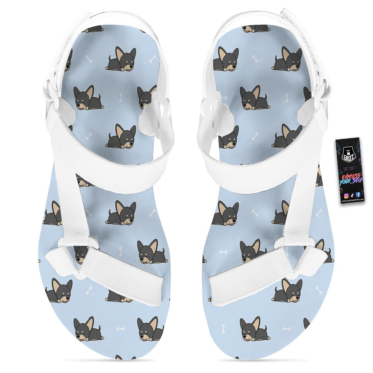 Chihuahua Sleeping Print Pattern White Open Toe Sandals-grizzshop