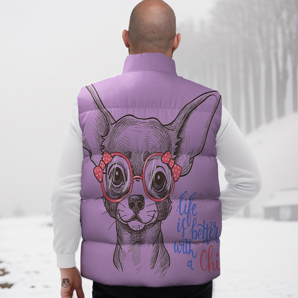 Chihuahua With Glasses Cute Print Down Vest