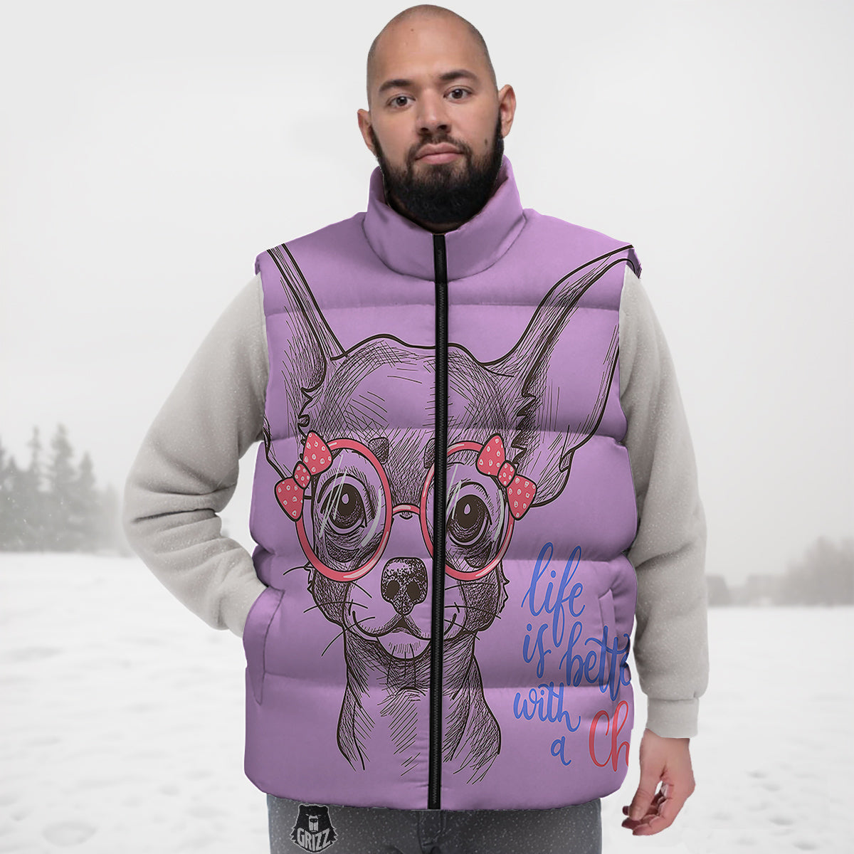 Chihuahua With Glasses Cute Print Down Vest