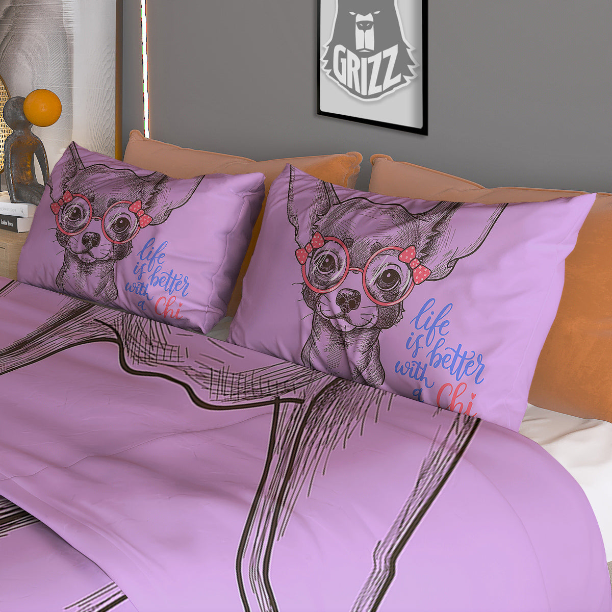Chihuahua With Glasses Cute Print Duvet Cover Bedding Set