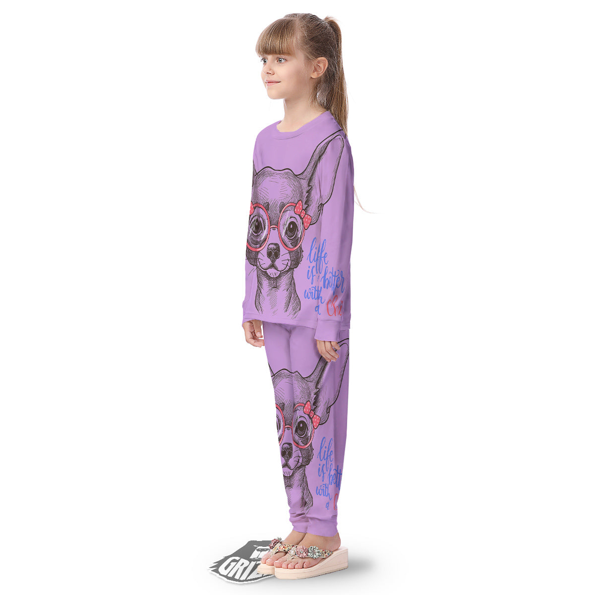 Chihuahua With Glasses Cute Print Kid's Pajamas-grizzshop