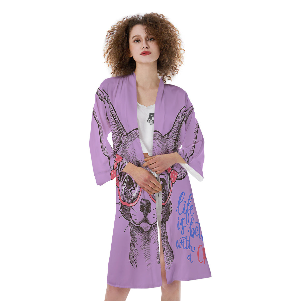 Chihuahua With Glasses Cute Print Kimono-grizzshop