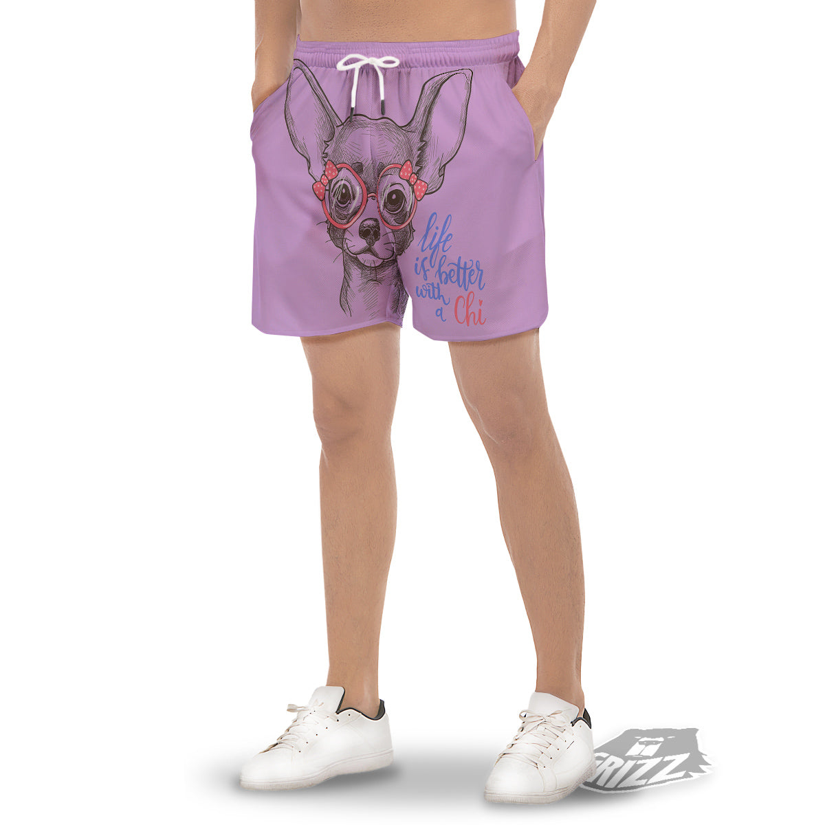 Chihuahua With Glasses Cute Print Men's Gym Shorts-grizzshop