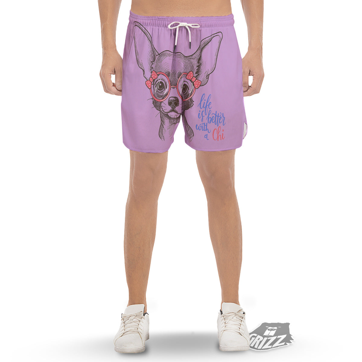 Chihuahua With Glasses Cute Print Men's Gym Shorts-grizzshop