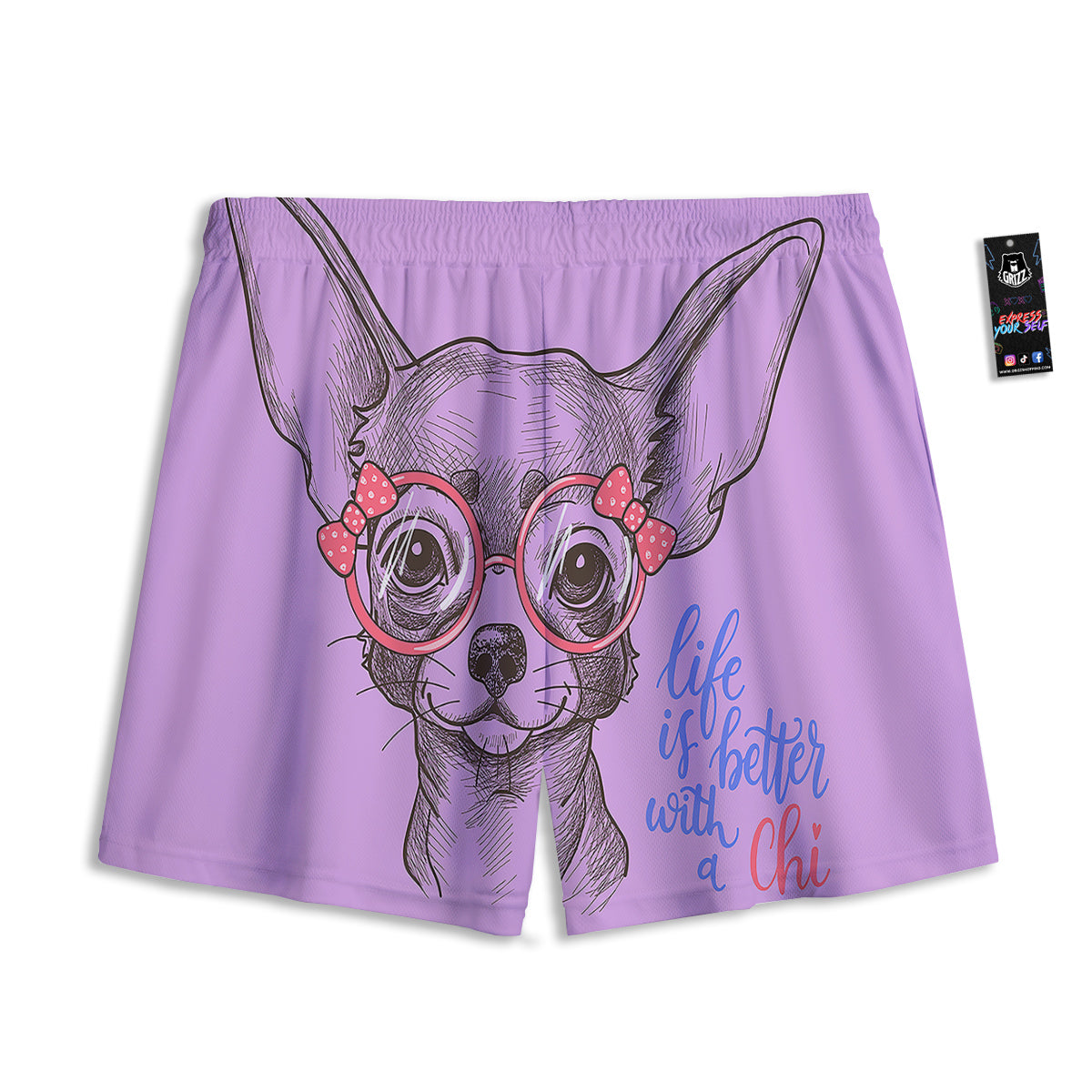 Chihuahua With Glasses Cute Print Mesh Shorts