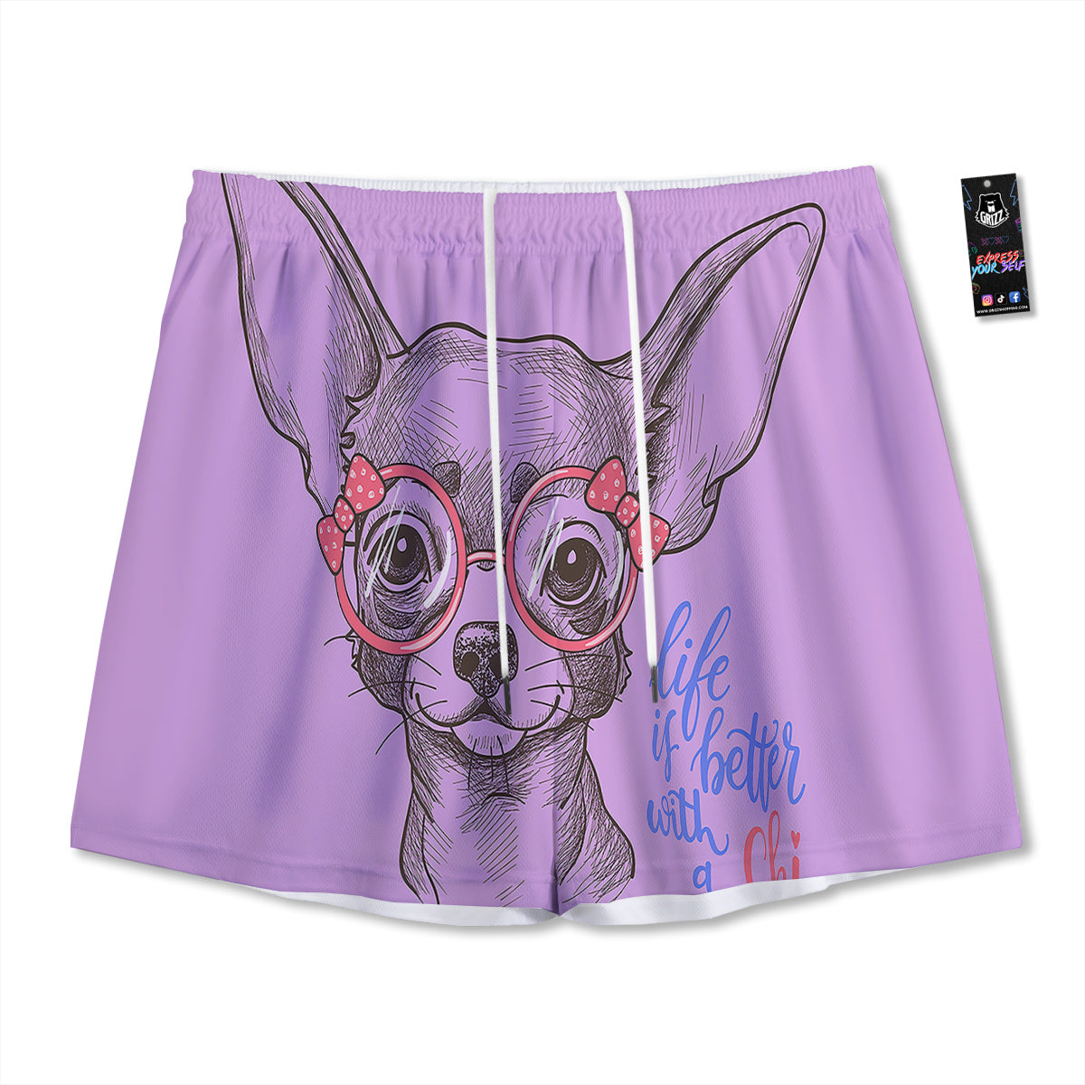 Chihuahua With Glasses Cute Print Mesh Shorts