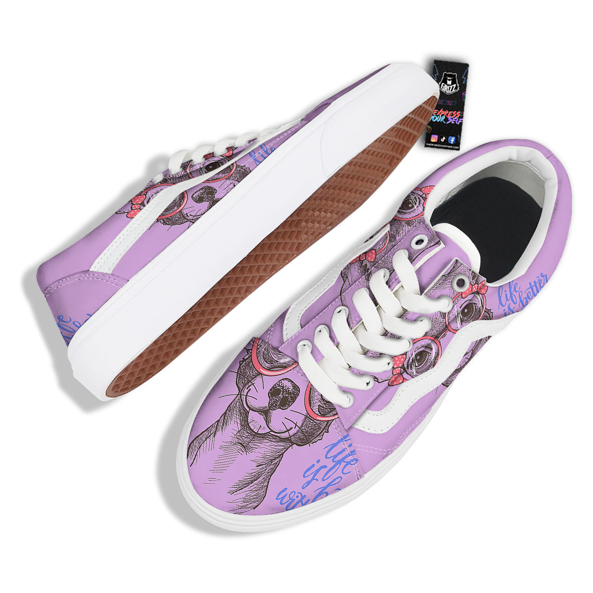 Chihuahua With Glasses Cute Print Skate Shoes-grizzshop