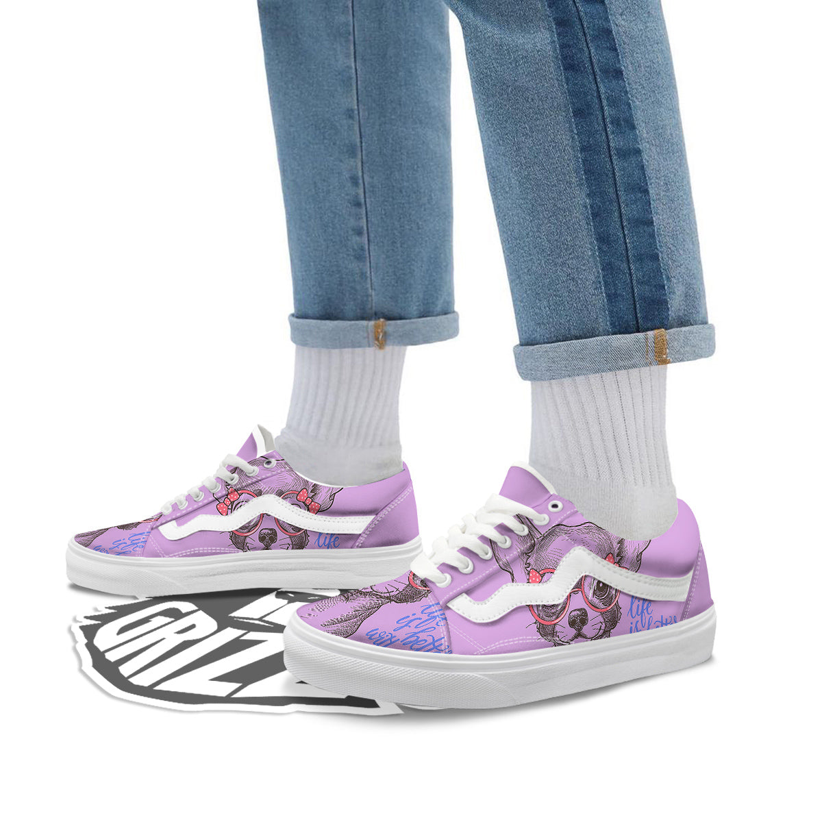 Chihuahua With Glasses Cute Print Skate Shoes-grizzshop