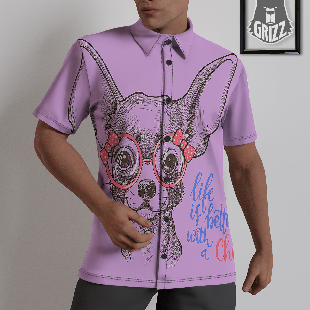 Chihuahua With Glasses Cute Print Untucked Shirts-grizzshop