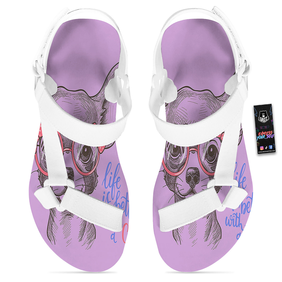 Chihuahua With Glasses Cute Print White Open Toe Sandals-grizzshop