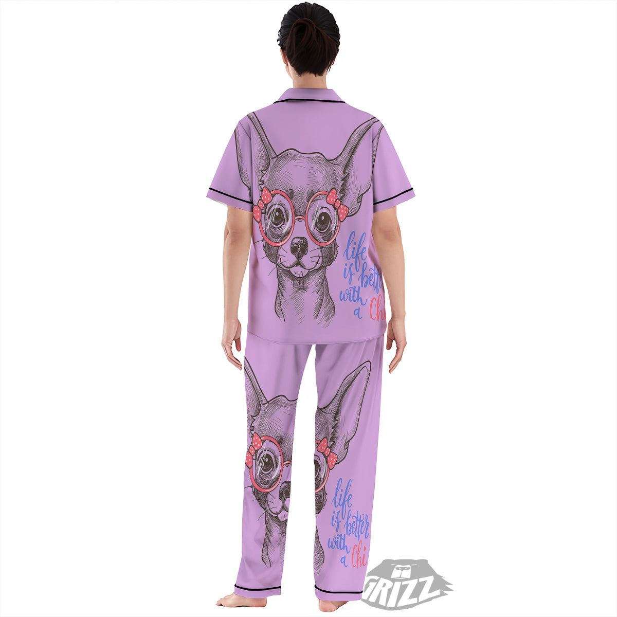 Chihuahua With Glasses Cute Print Women's Pajamas Set-grizzshop
