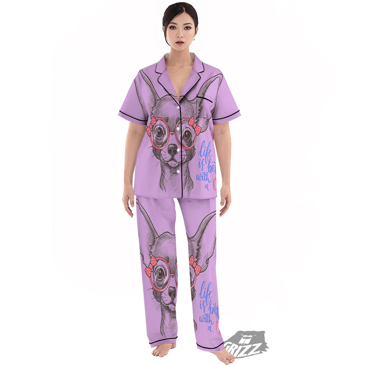Chihuahua With Glasses Cute Print Women's Pajamas Set-grizzshop