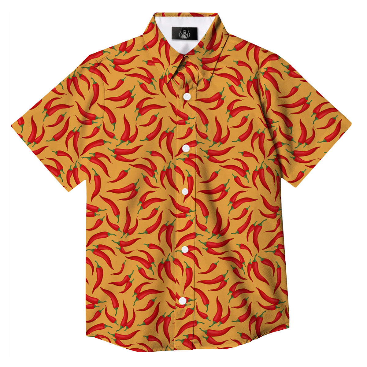 Chili Pepper And Orange Print Pattern Button Up Shirt-grizzshop