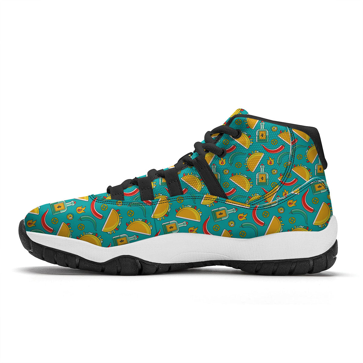 Chilli Taco Pattern Print Black Bball Shoes-grizzshop