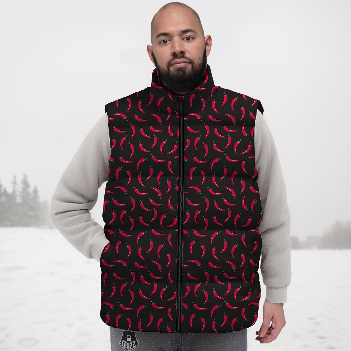 Chilli Taco Pattern Print Down Vest-grizzshop