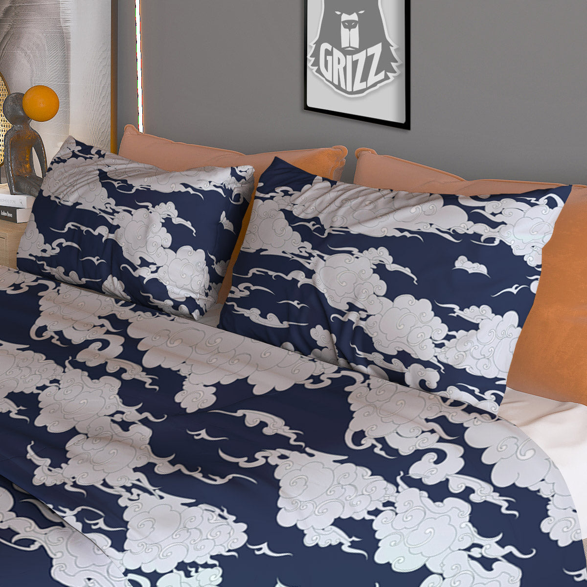 Chinese Cloud Print Pattern Duvet Cover Bedding Set-grizzshop