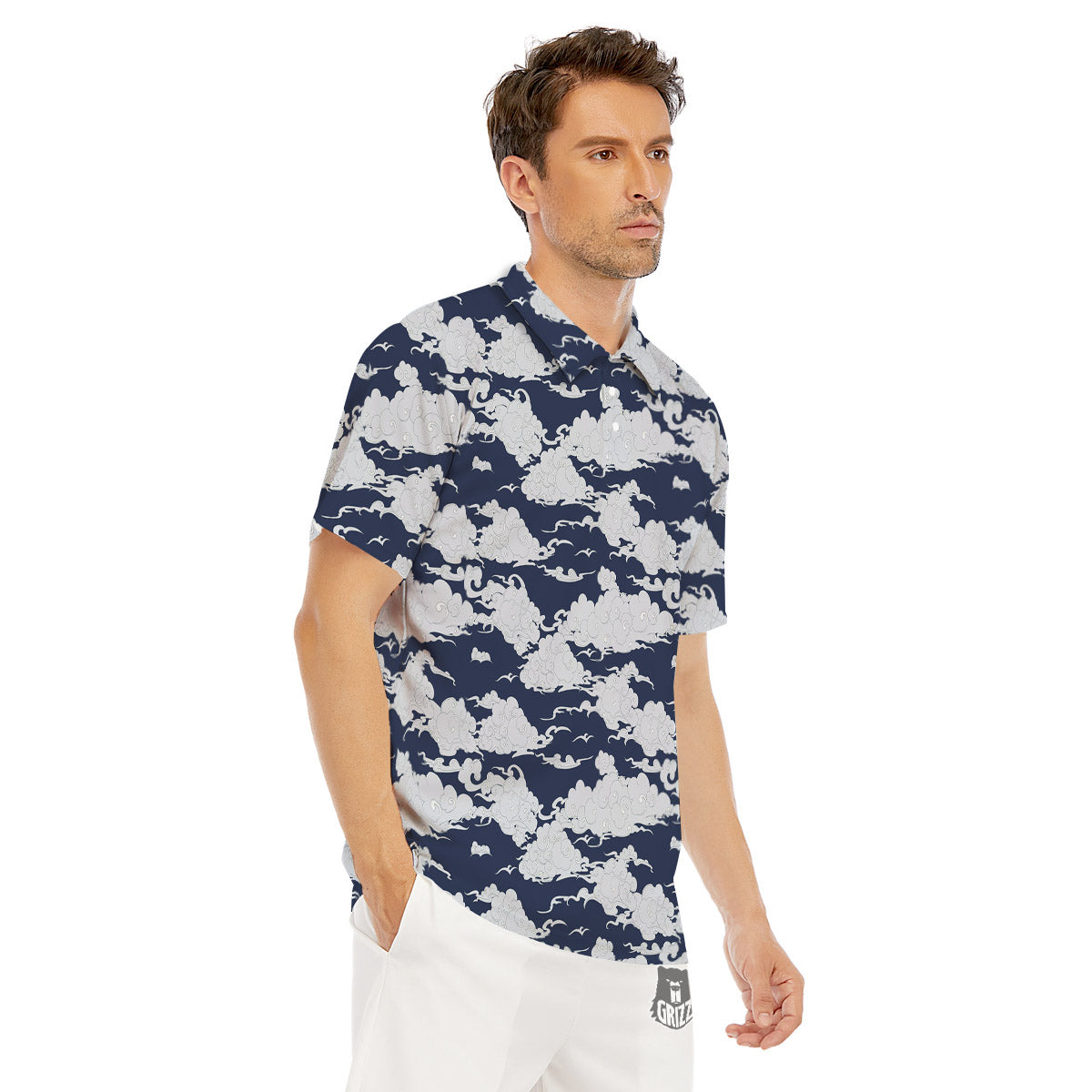 Chinese Cloud Print Pattern Men's Golf Shirts-grizzshop