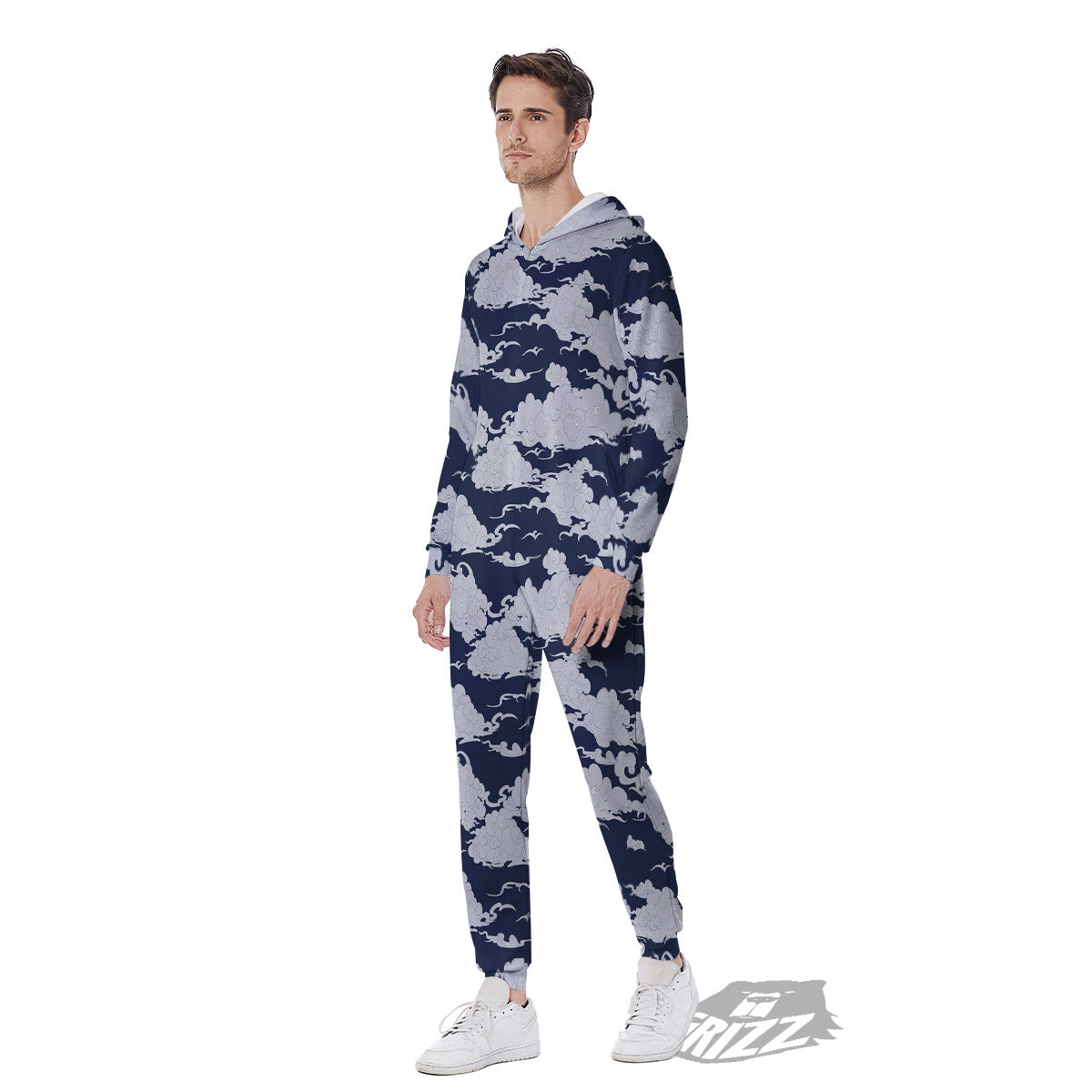 Chinese Cloud Print Pattern Men's Jumpsuit-grizzshop