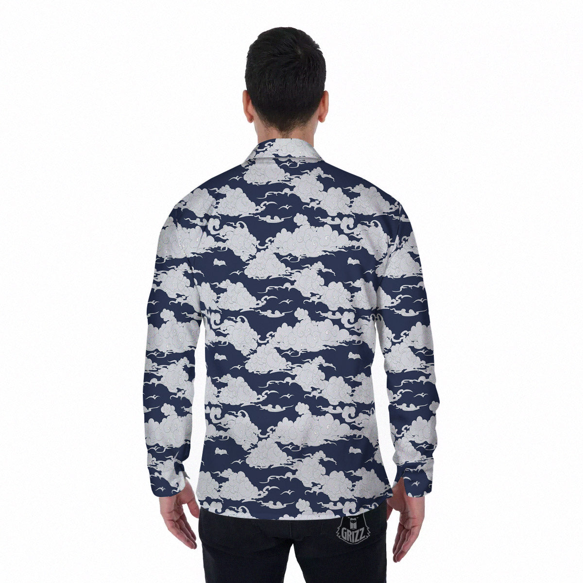 Chinese Cloud Print Pattern Men's Long Sleeve Shirts-grizzshop