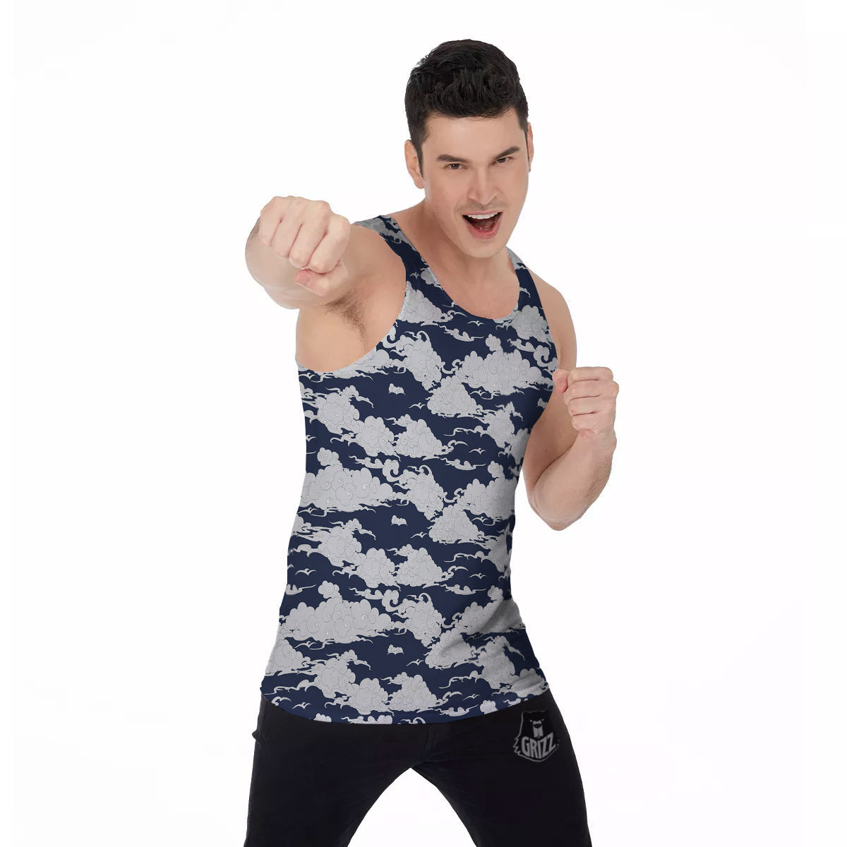 Chinese Cloud Print Pattern Men's Tank Top-grizzshop