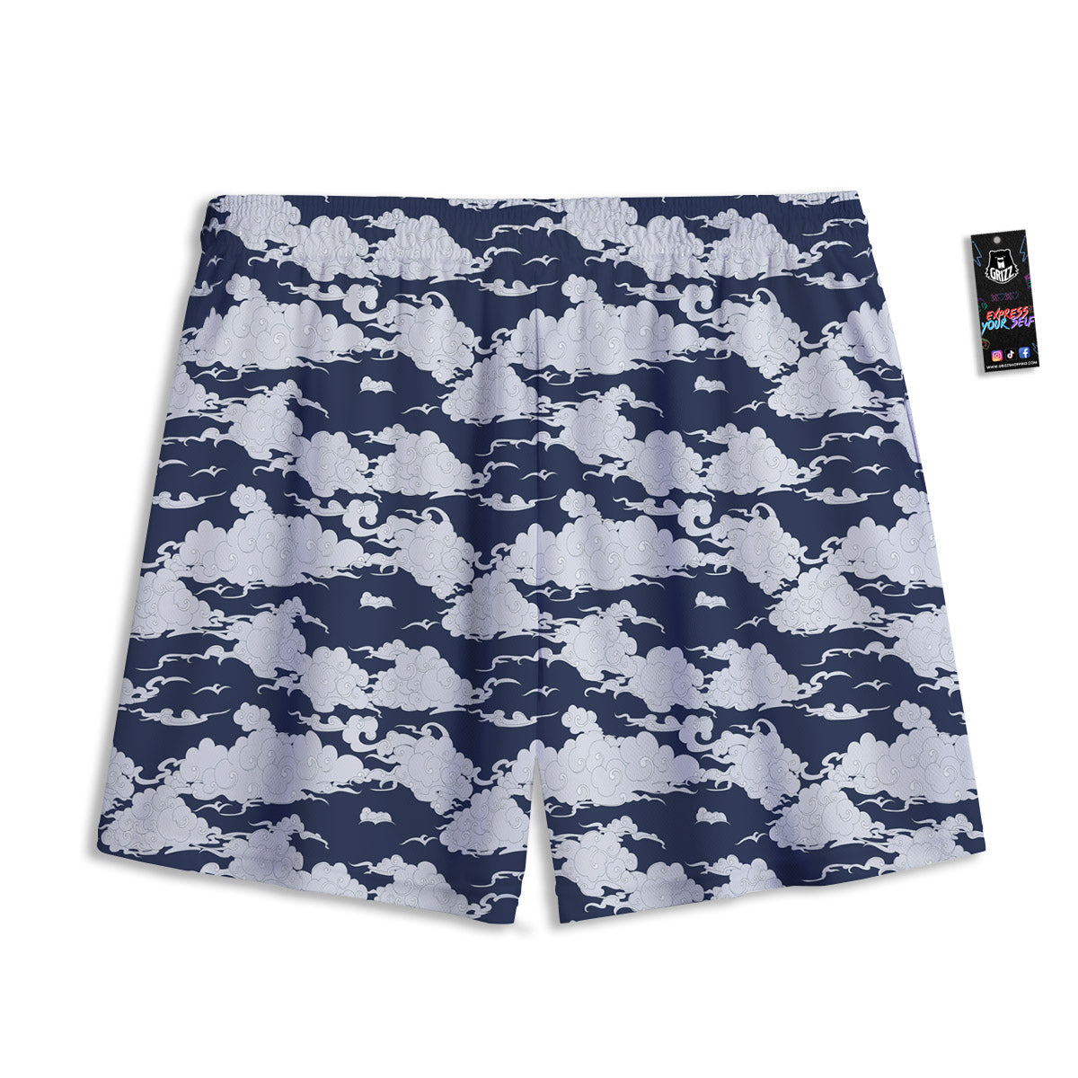 Chinese Cloud Print Pattern Mesh Shorts-grizzshop
