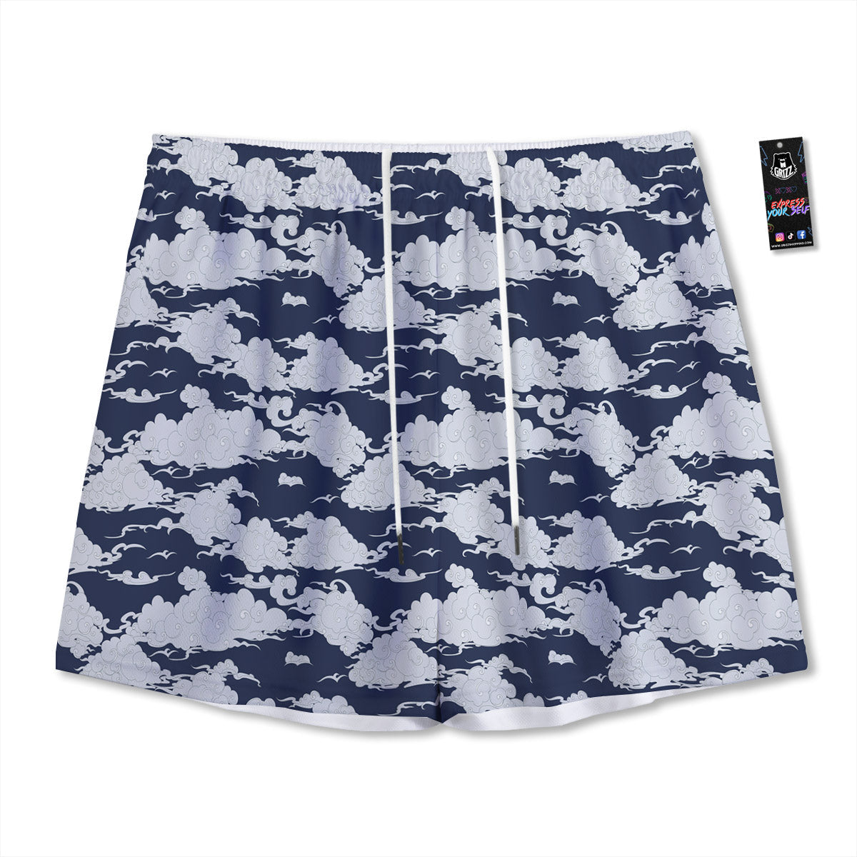 Chinese Cloud Print Pattern Mesh Shorts-grizzshop