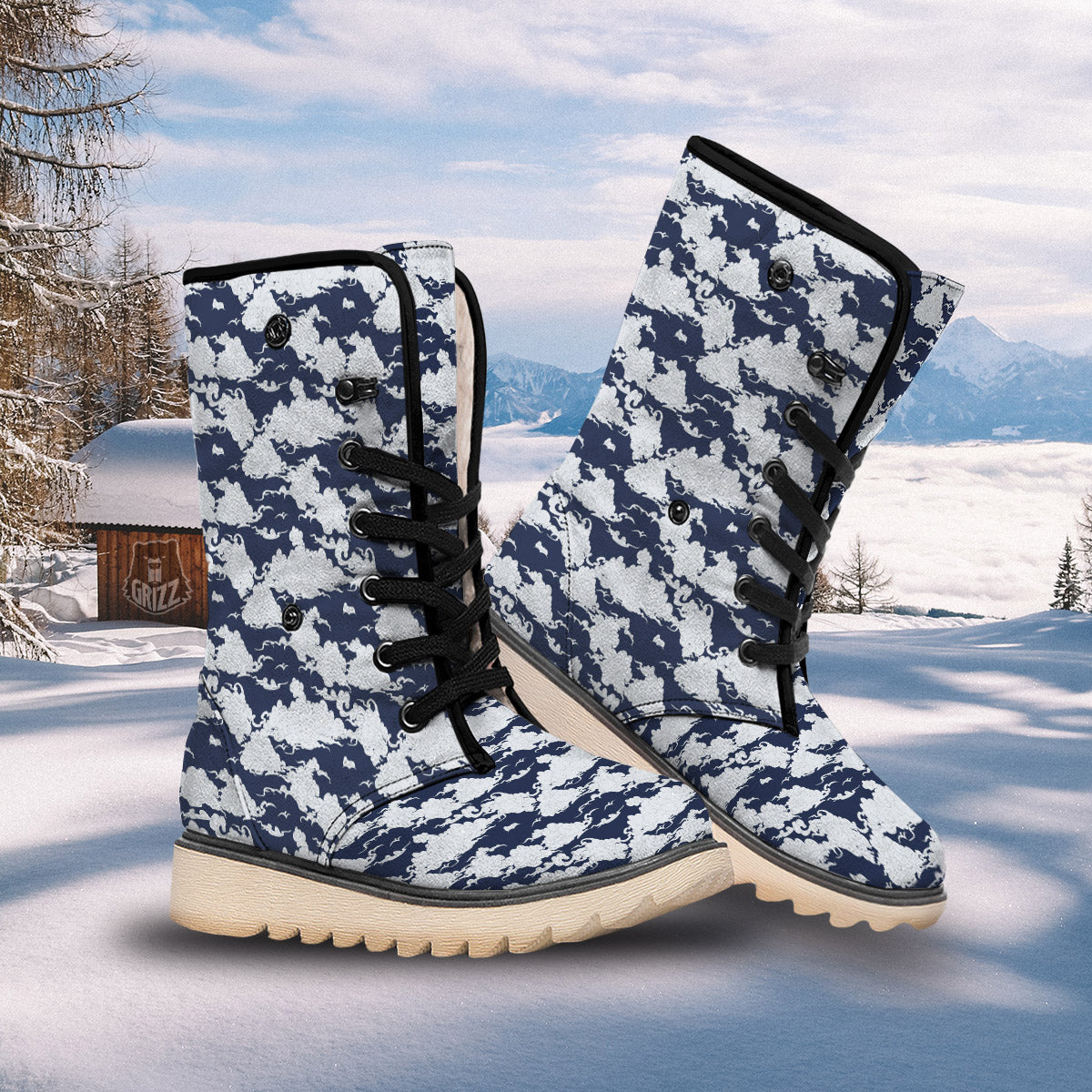 Chinese Cloud Print Pattern Snow Boots-grizzshop