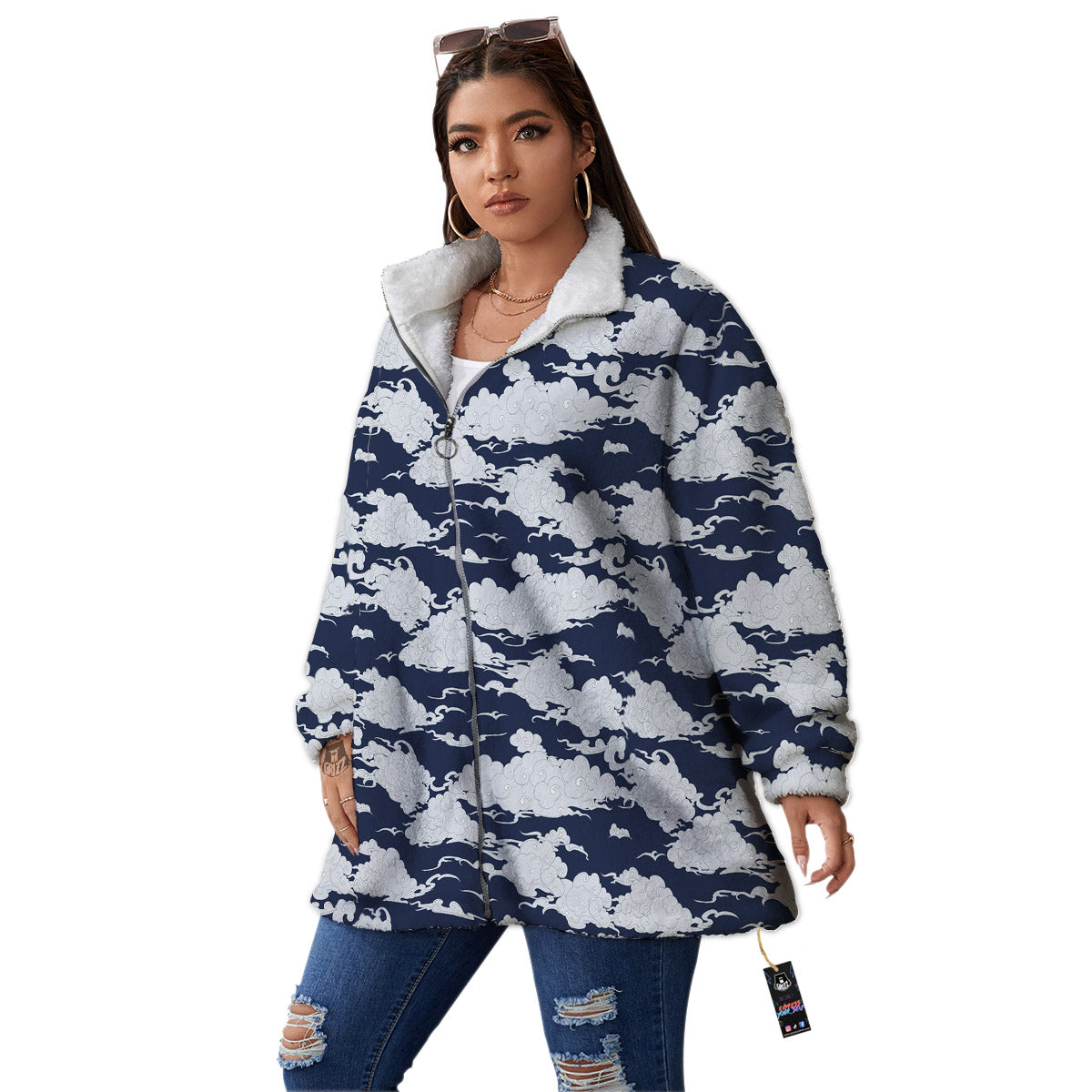 Chinese Cloud Print Pattern Women's Sherpa Jacket-grizzshop