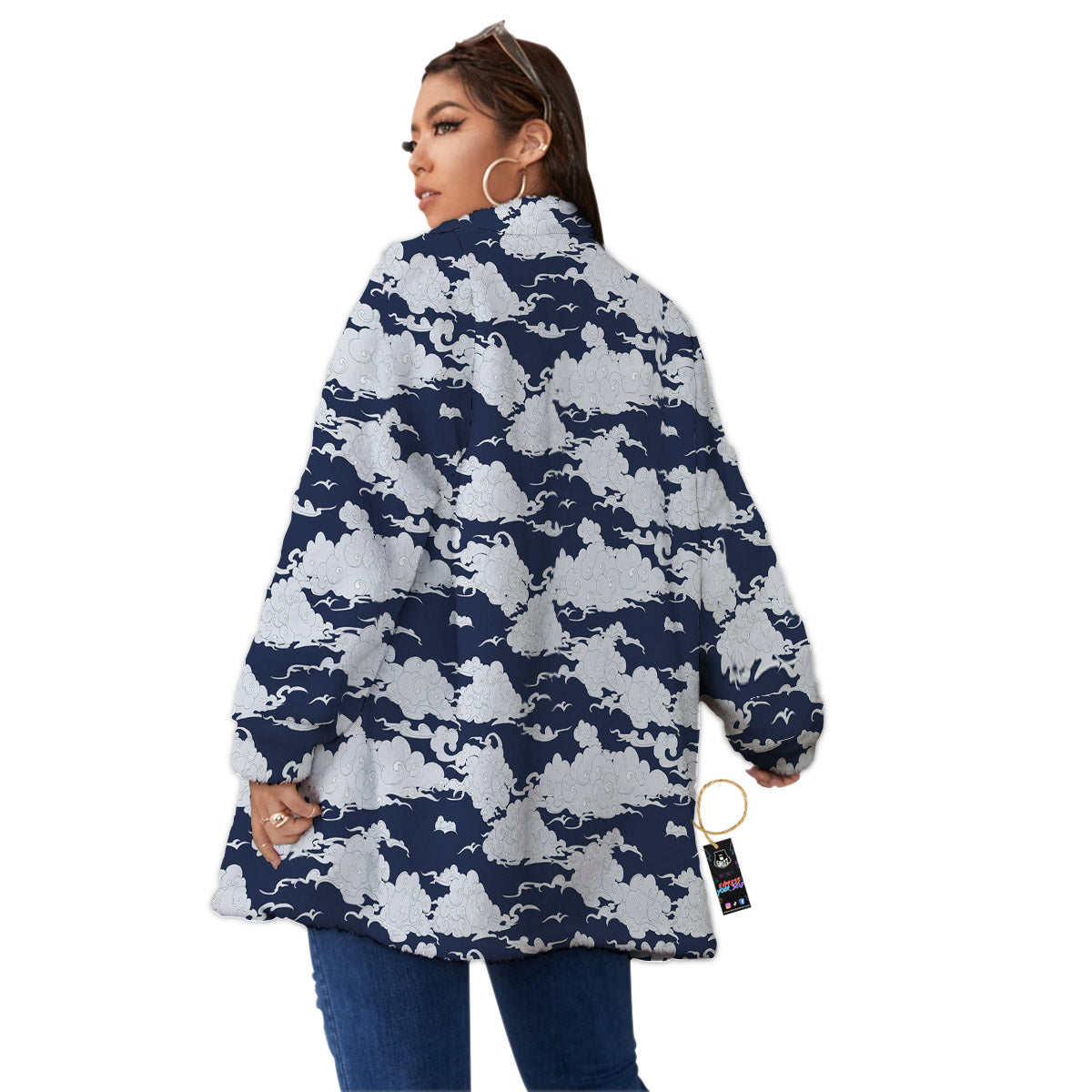 Chinese Cloud Print Pattern Women's Sherpa Jacket-grizzshop
