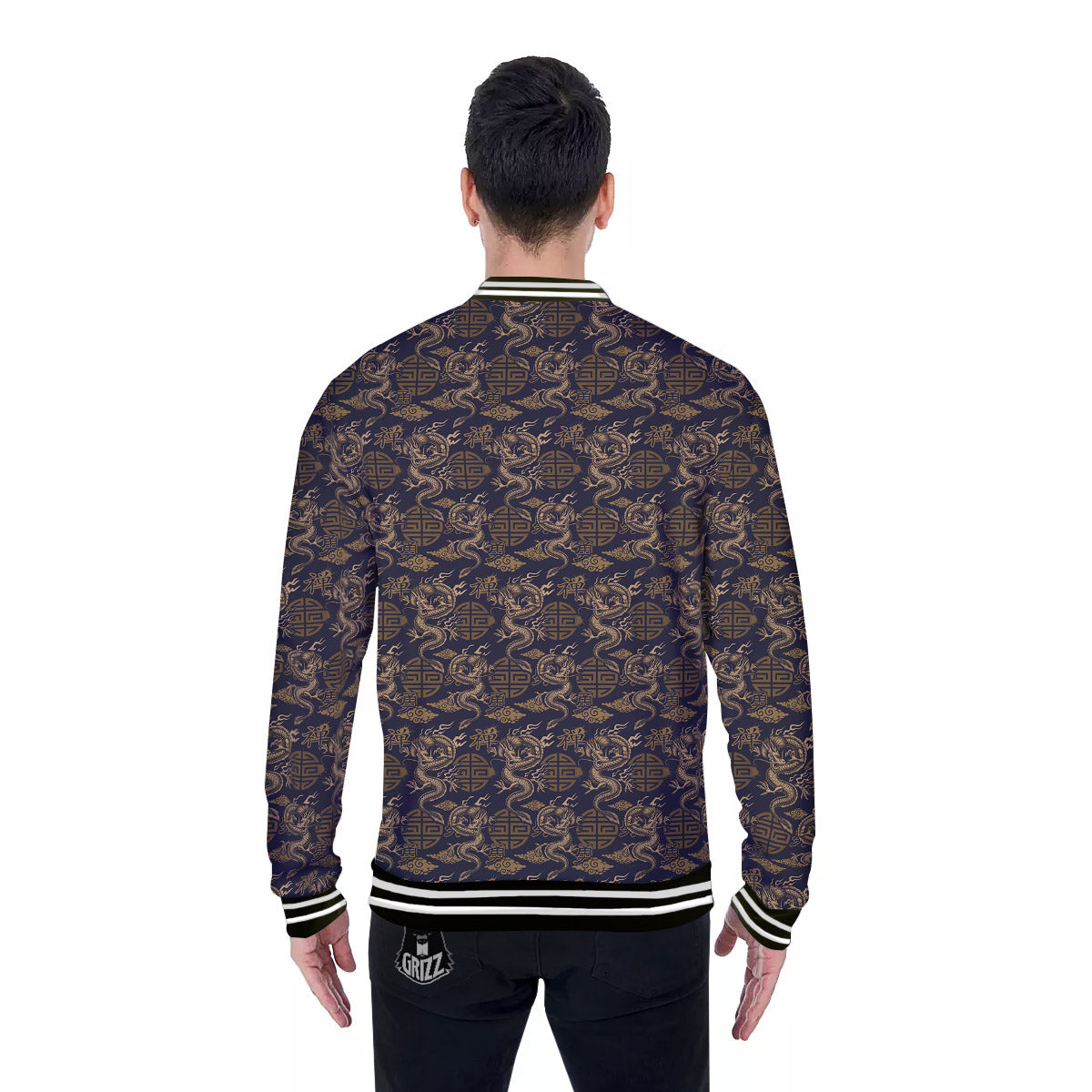 Chinese Dragon Print Pattern Baseball Jacket-grizzshop