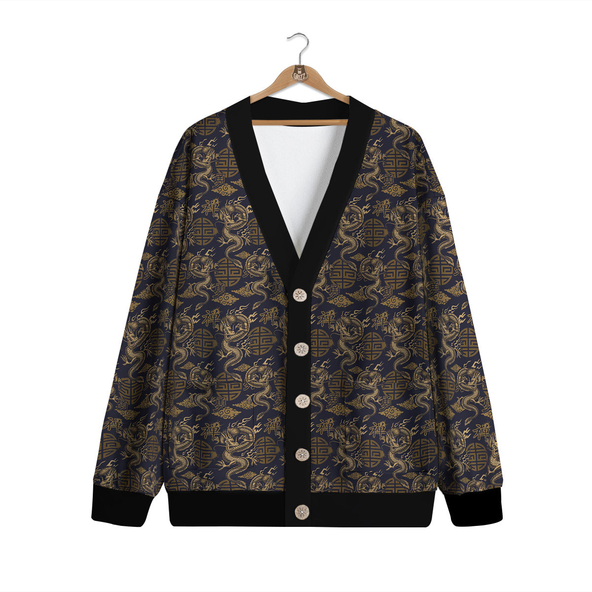 Chinese Dragon Print Pattern Cardigan-grizzshop