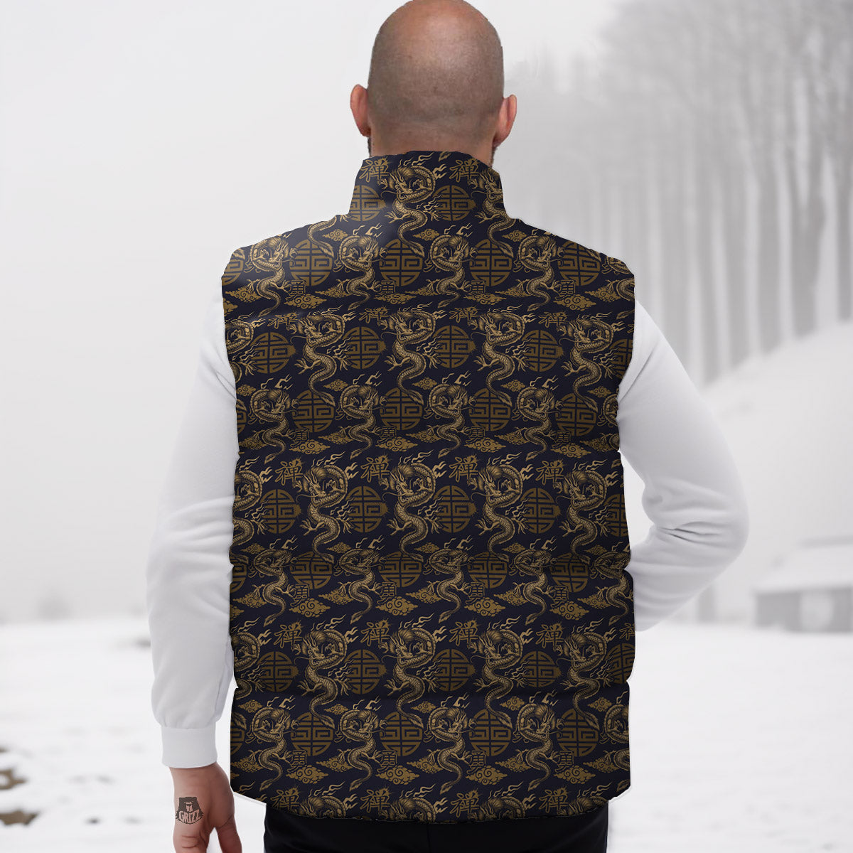 Chinese Dragon Print Pattern Down Vest-grizzshop