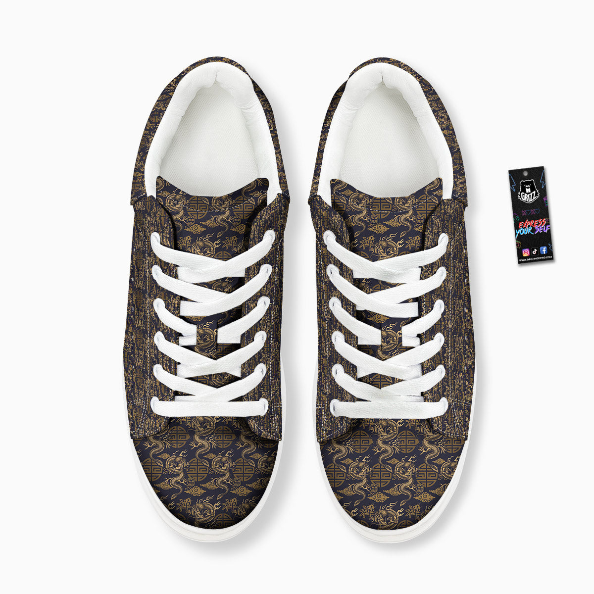 Chinese Dragon Print Pattern Platform Shoes-grizzshop