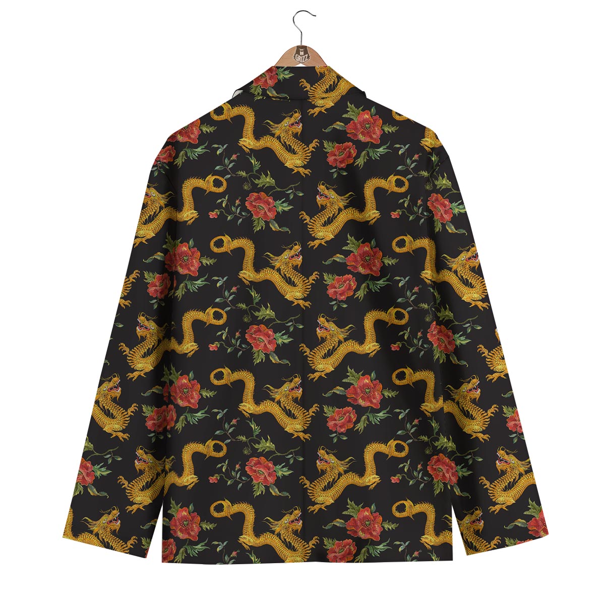 Chinese Dragon Rose Pattern Print Men's Blazer-grizzshop