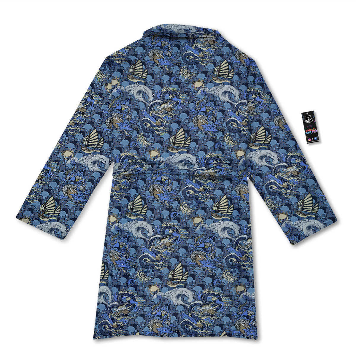 Chinese Dragon Sea Print Pattern Bathrobe-grizzshop