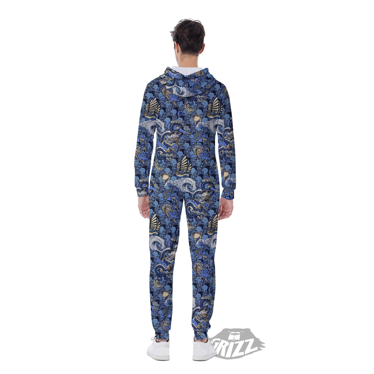 Chinese Dragon Sea Print Pattern Men's Jumpsuit-grizzshop