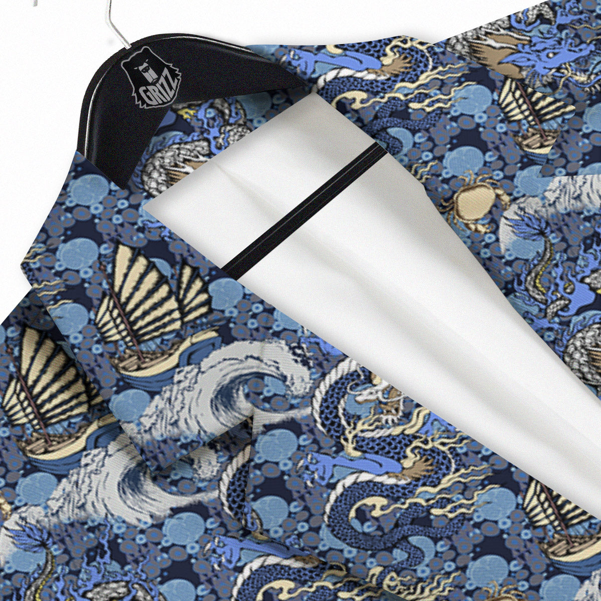 Chinese Dragon Sea Print Pattern Men's Sport Coat-grizzshop