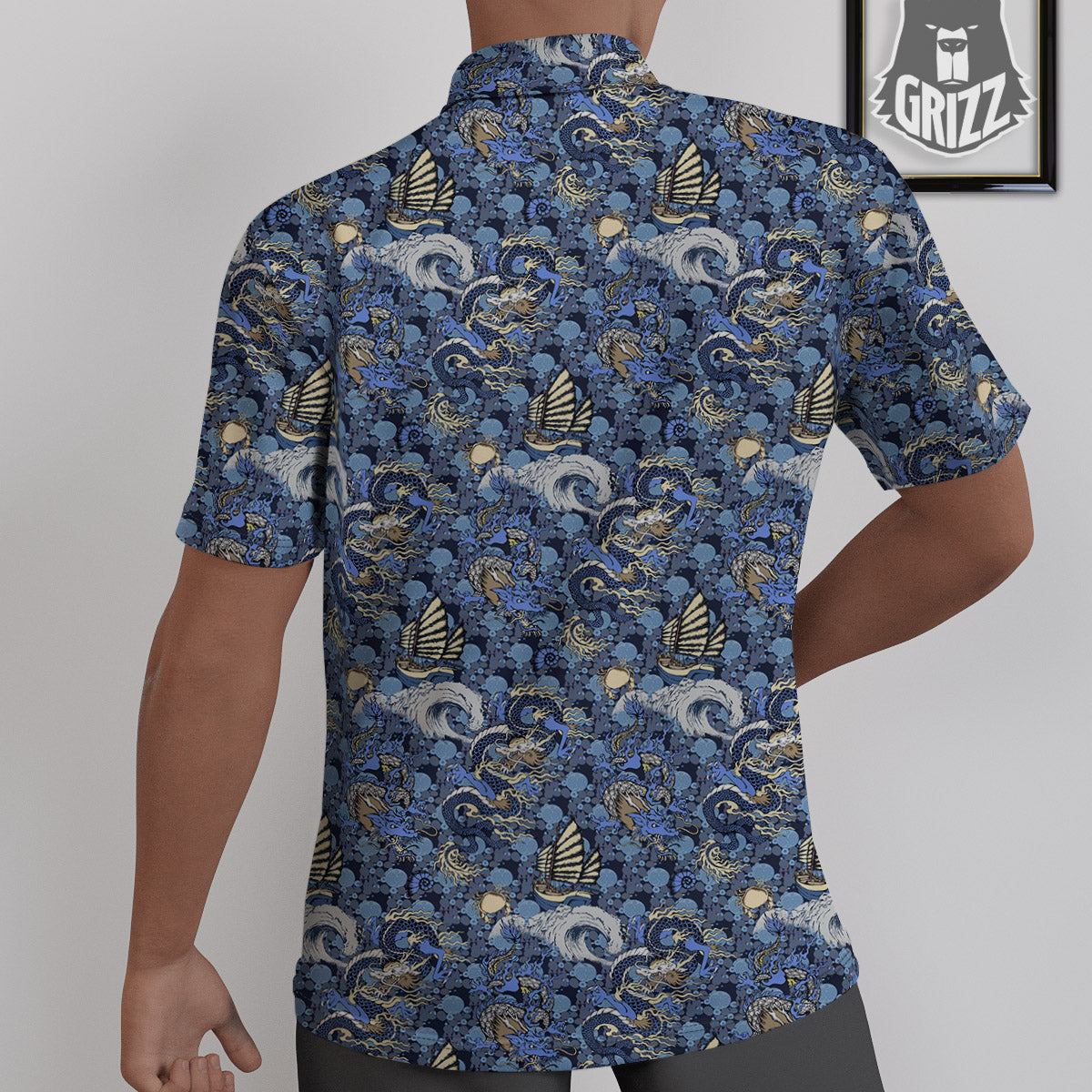 Chinese Dragon Sea Print Pattern Untucked Shirts-grizzshop