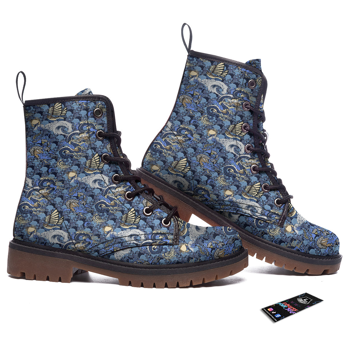 Chinese Dragon Sea Print Pattern Work Boots-grizzshop