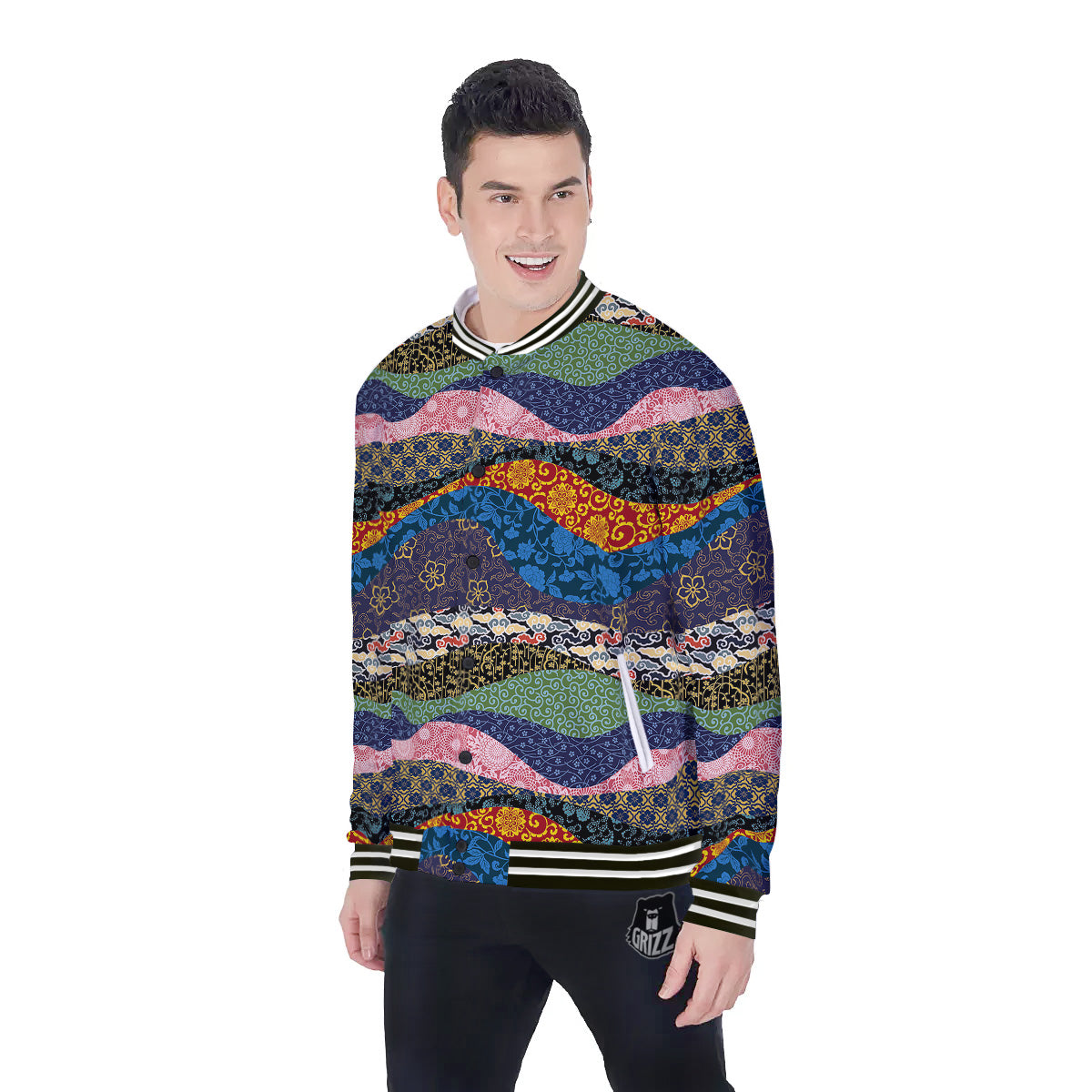 Chinese Fabric Art Print Pattern Baseball Jacket-grizzshop