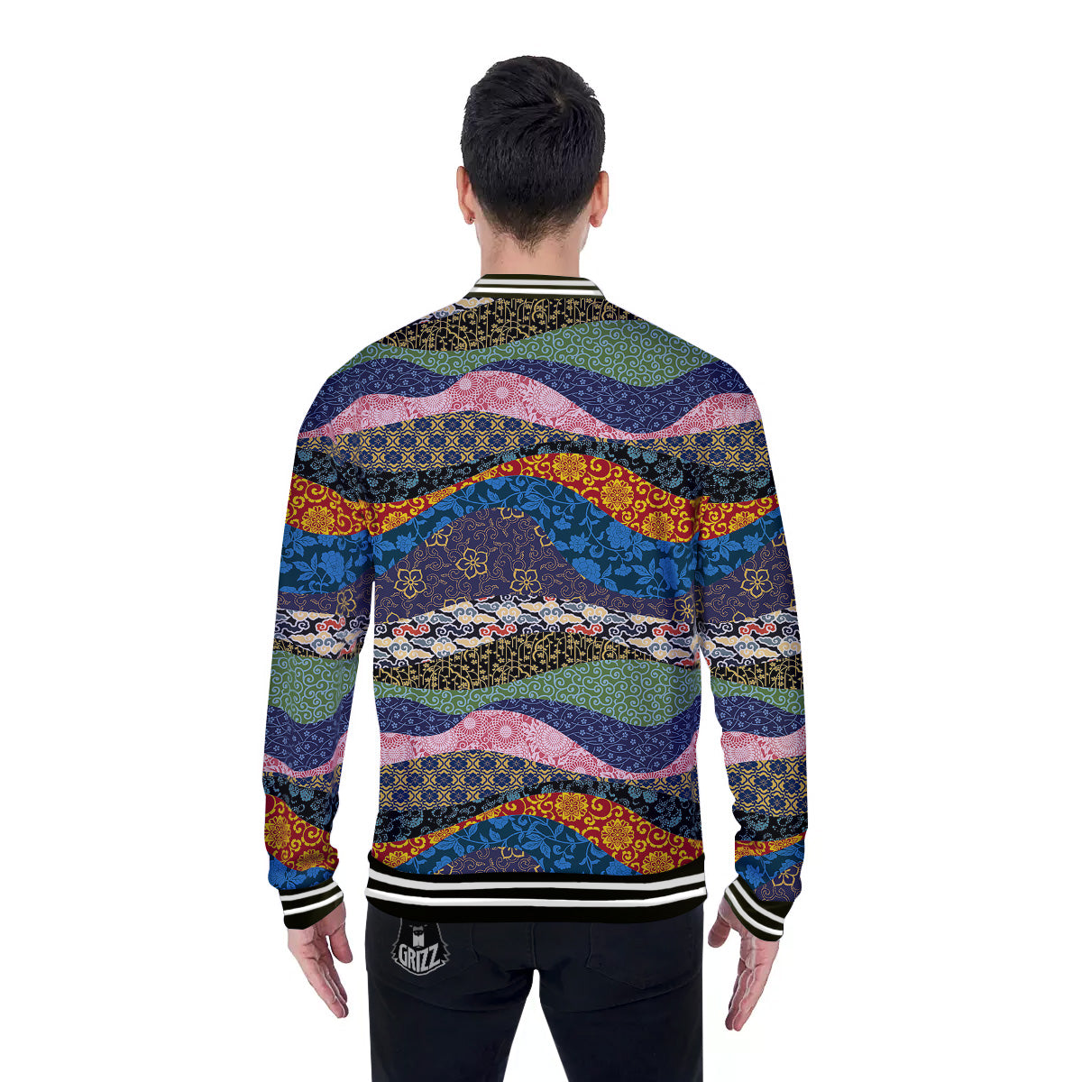 Chinese Fabric Art Print Pattern Baseball Jacket-grizzshop