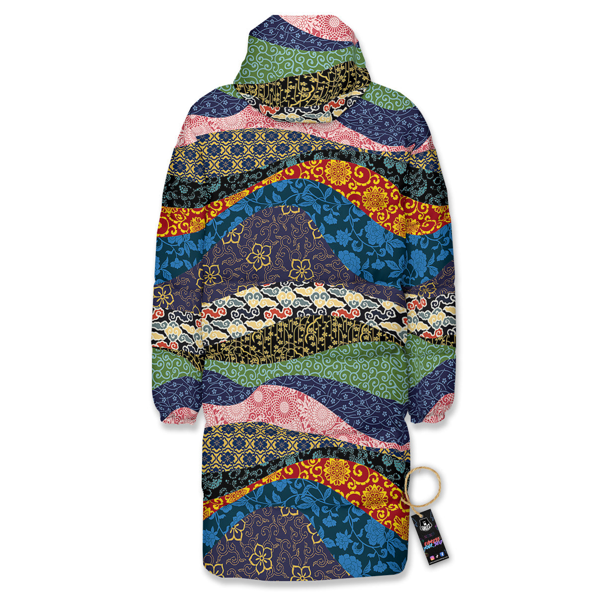 Chinese Fabric Art Print Pattern Long Down Jacket-grizzshop