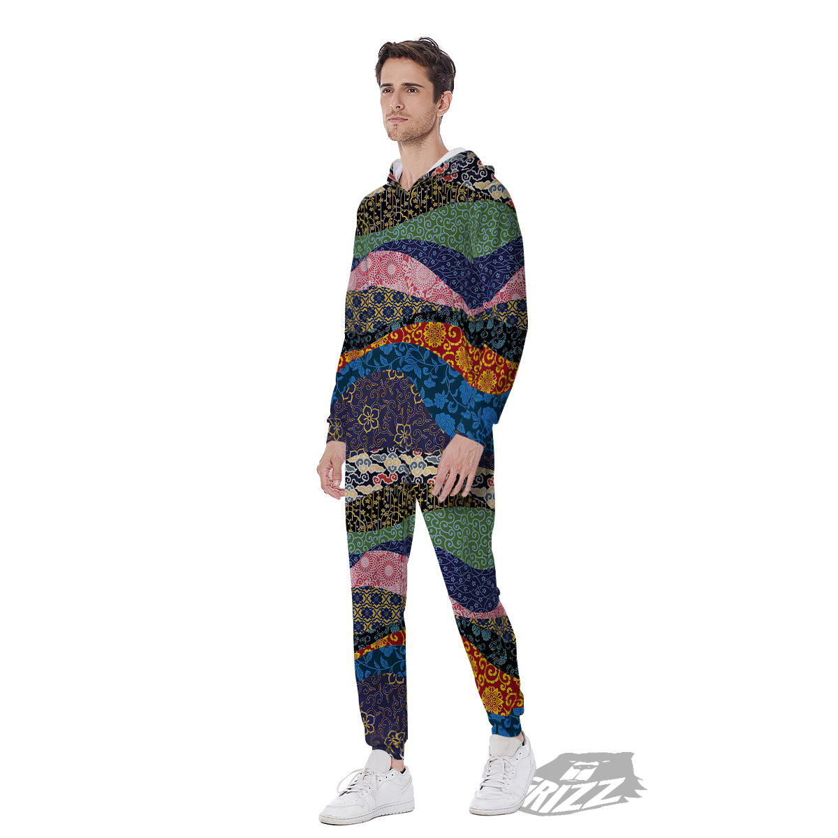Chinese Fabric Art Print Pattern Men's Jumpsuit-grizzshop