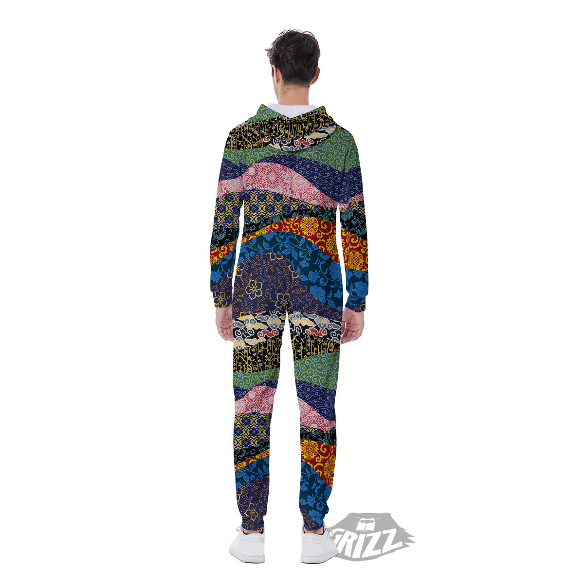 Chinese Fabric Art Print Pattern Men's Jumpsuit-grizzshop