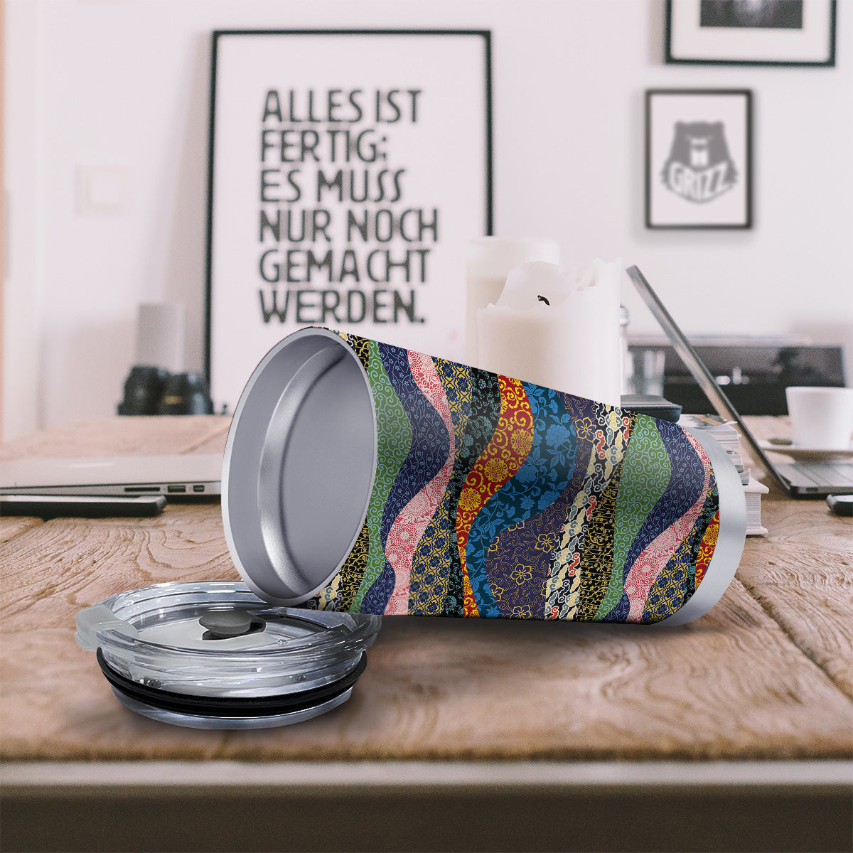 Chinese Fabric Art Print Pattern Tumbler-grizzshop