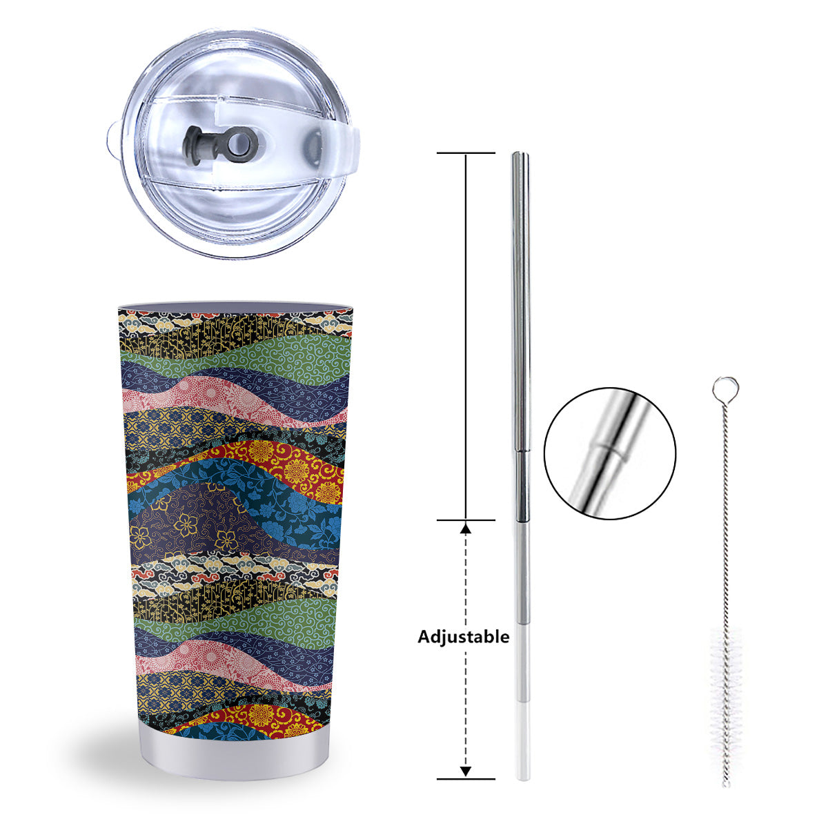 Chinese Fabric Art Print Pattern Tumbler-grizzshop