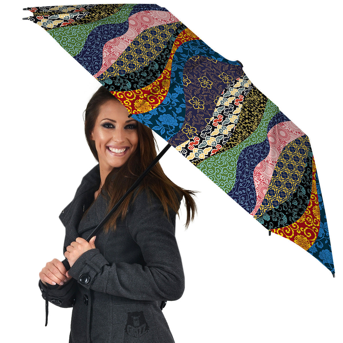 Chinese Fabric Art Print Pattern Umbrella-grizzshop
