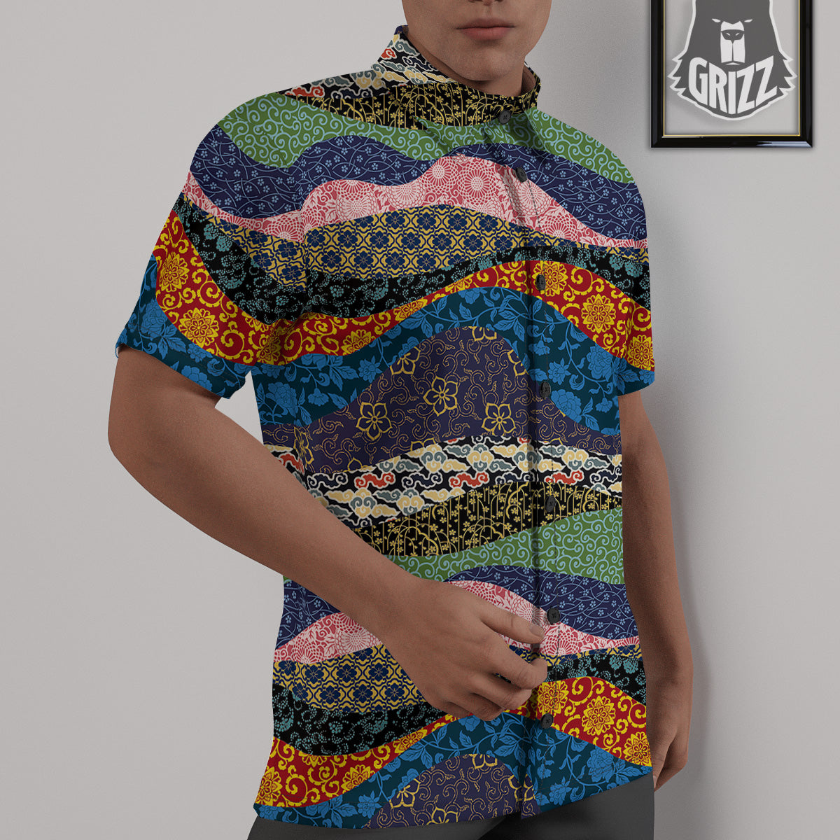 Chinese Fabric Art Print Pattern Untucked Shirts-grizzshop
