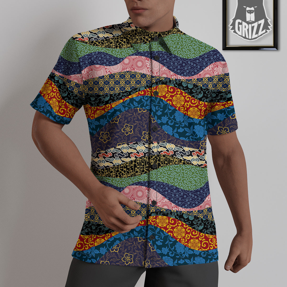 Chinese Fabric Art Print Pattern Untucked Shirts-grizzshop