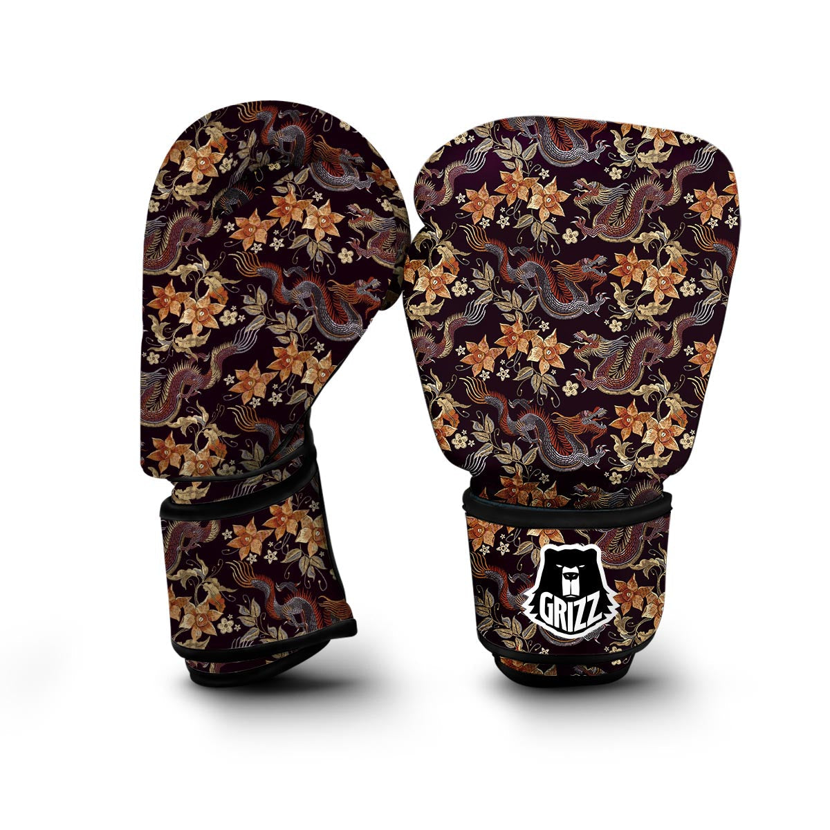 Chinese Floral Dragon Pattern Print Boxing Gloves-grizzshop